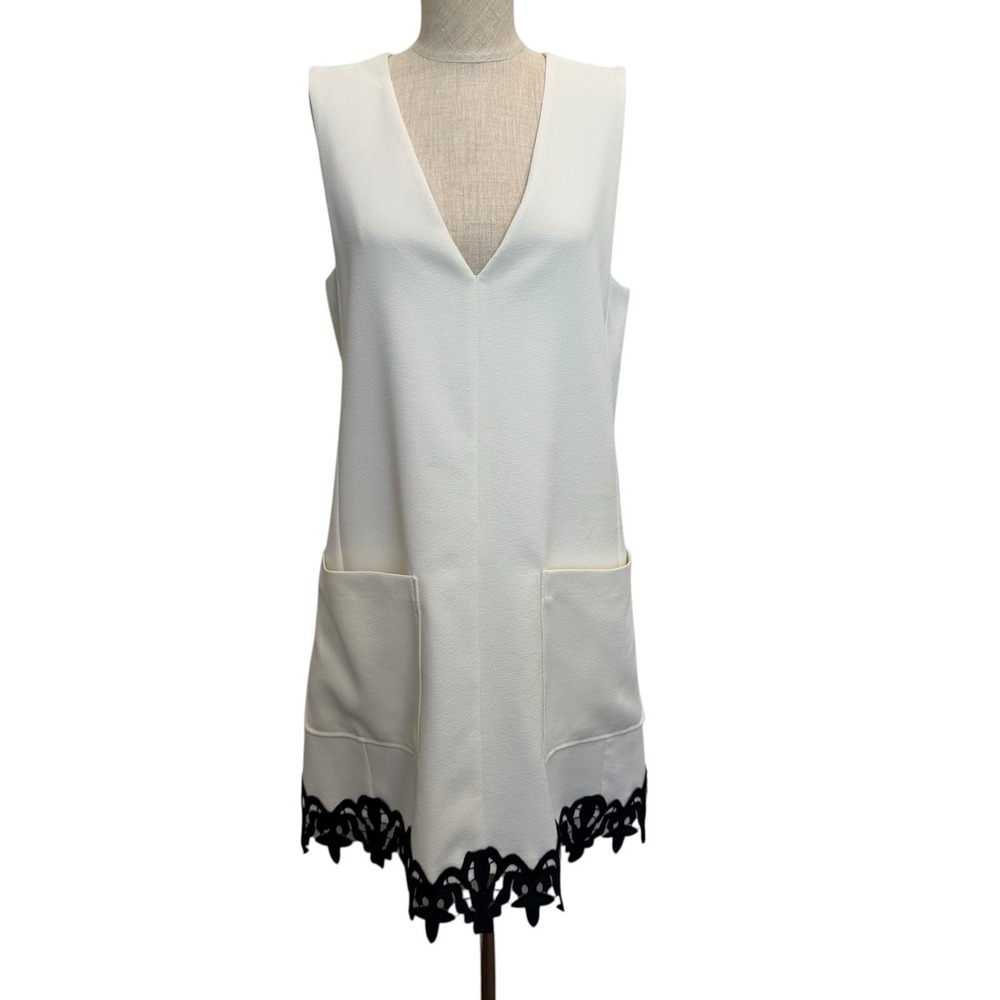 See by Chloe 40 US XS Crepe Mini Dress Jumper A-Line V-Neck Lace Hem Oversized - Picture 2 of 16